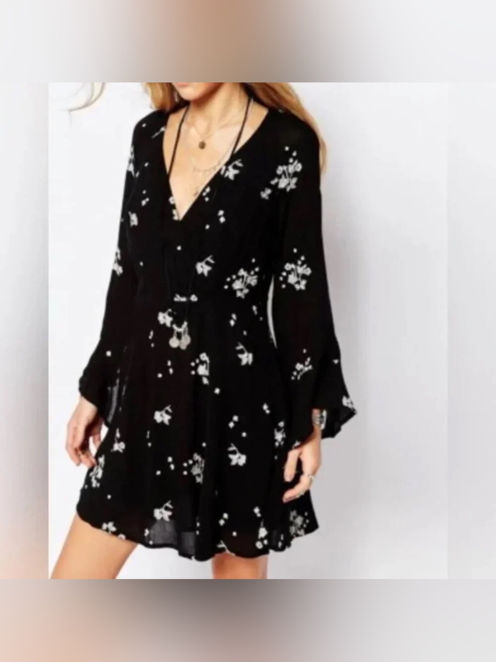 Free People Black Floral Mini Dress